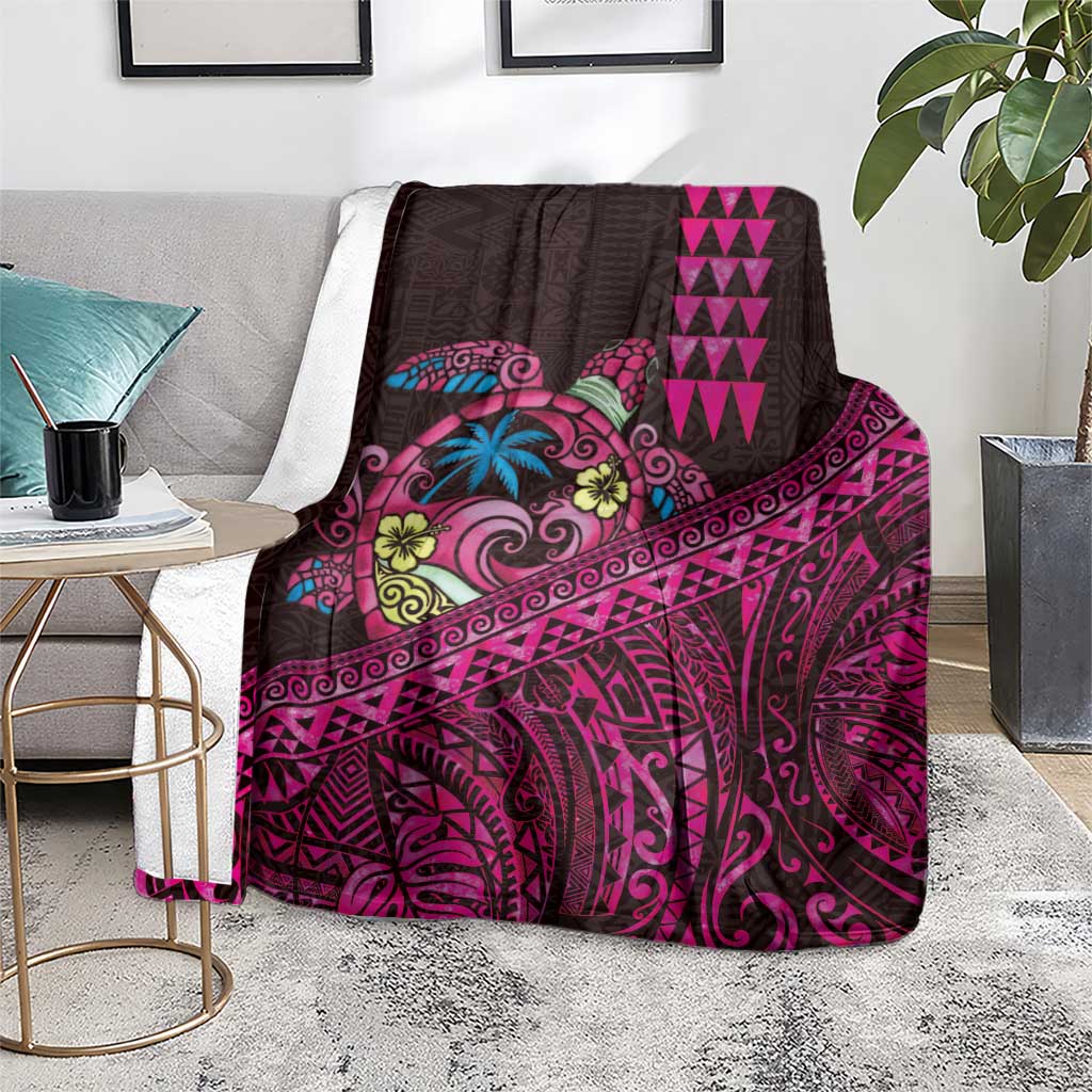 Hawaiian Abstract Sea Turtle Blanket Polynesian Tapa Art and Kakau Tattoo Pink WaterColor LT03 - Polynesian Pride