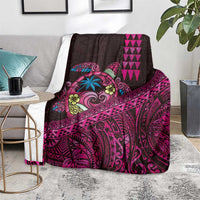 Hawaiian Abstract Sea Turtle Blanket Polynesian Tapa Art and Kakau Tattoo Pink WaterColor LT03 - Polynesian Pride