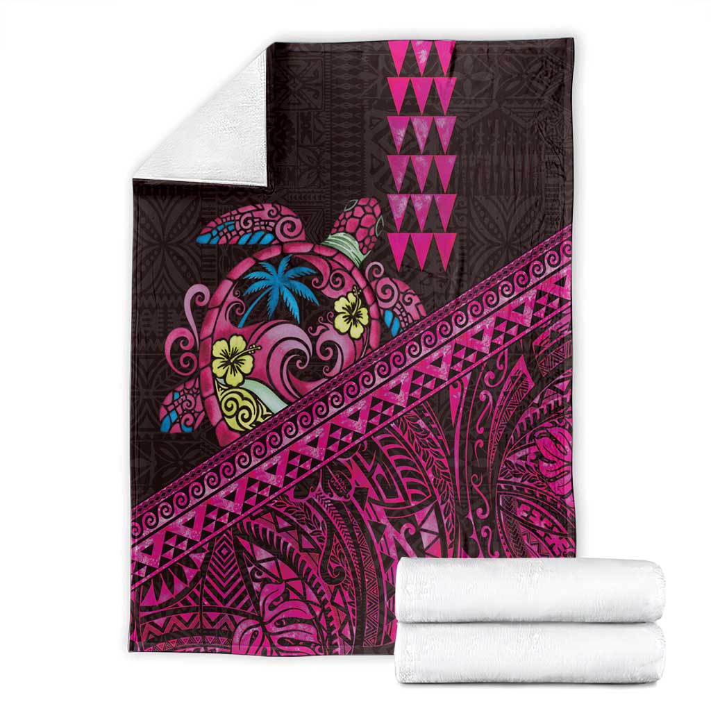 Hawaiian Abstract Sea Turtle Blanket Polynesian Tapa Art and Kakau Tattoo Pink WaterColor LT03 - Polynesian Pride