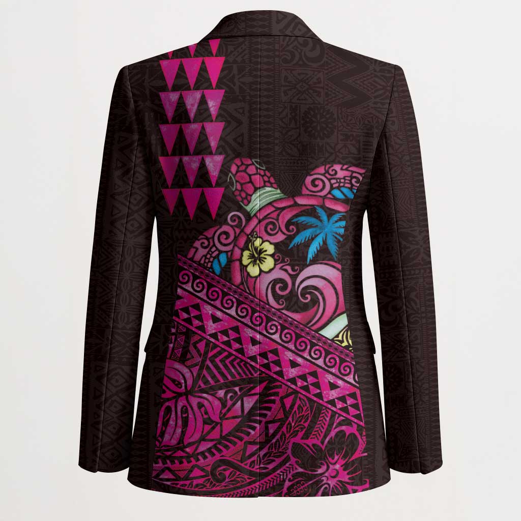 Hawaiian Abstract Sea Turtle Blazer Polynesian Tapa Art and Kakau Tattoo Pink WaterColor LT03 - Polynesian Pride