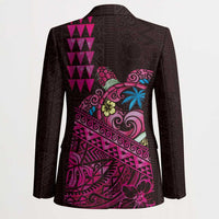Hawaiian Abstract Sea Turtle Blazer Polynesian Tapa Art and Kakau Tattoo Pink WaterColor LT03 - Polynesian Pride