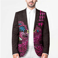 Hawaiian Abstract Sea Turtle Blazer Polynesian Tapa Art and Kakau Tattoo Pink WaterColor LT03 - Polynesian Pride