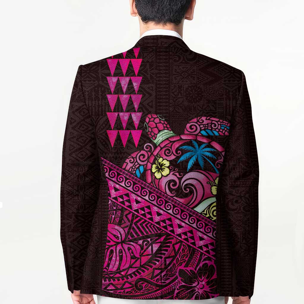 Hawaiian Abstract Sea Turtle Blazer Polynesian Tapa Art and Kakau Tattoo Pink WaterColor LT03 - Polynesian Pride