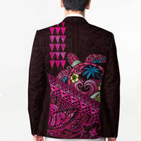 Hawaiian Abstract Sea Turtle Blazer Polynesian Tapa Art and Kakau Tattoo Pink WaterColor LT03 - Polynesian Pride