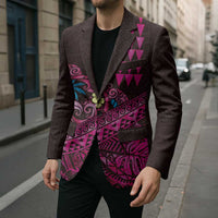 Hawaiian Abstract Sea Turtle Blazer Polynesian Tapa Art and Kakau Tattoo Pink WaterColor LT03 - Polynesian Pride