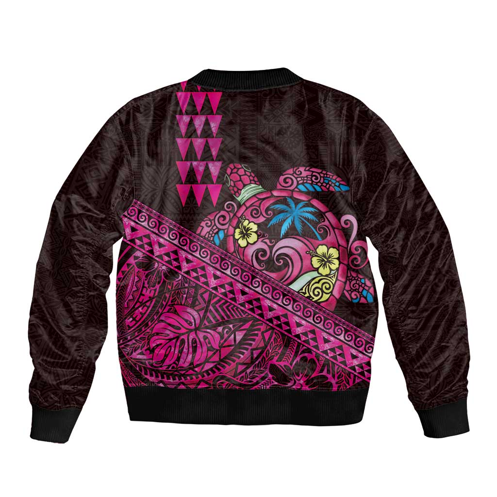 Hawaiian Abstract Sea Turtle Bomber Jacket Polynesian Tapa Art and Kakau Tattoo Pink WaterColor LT03 - Polynesian Pride