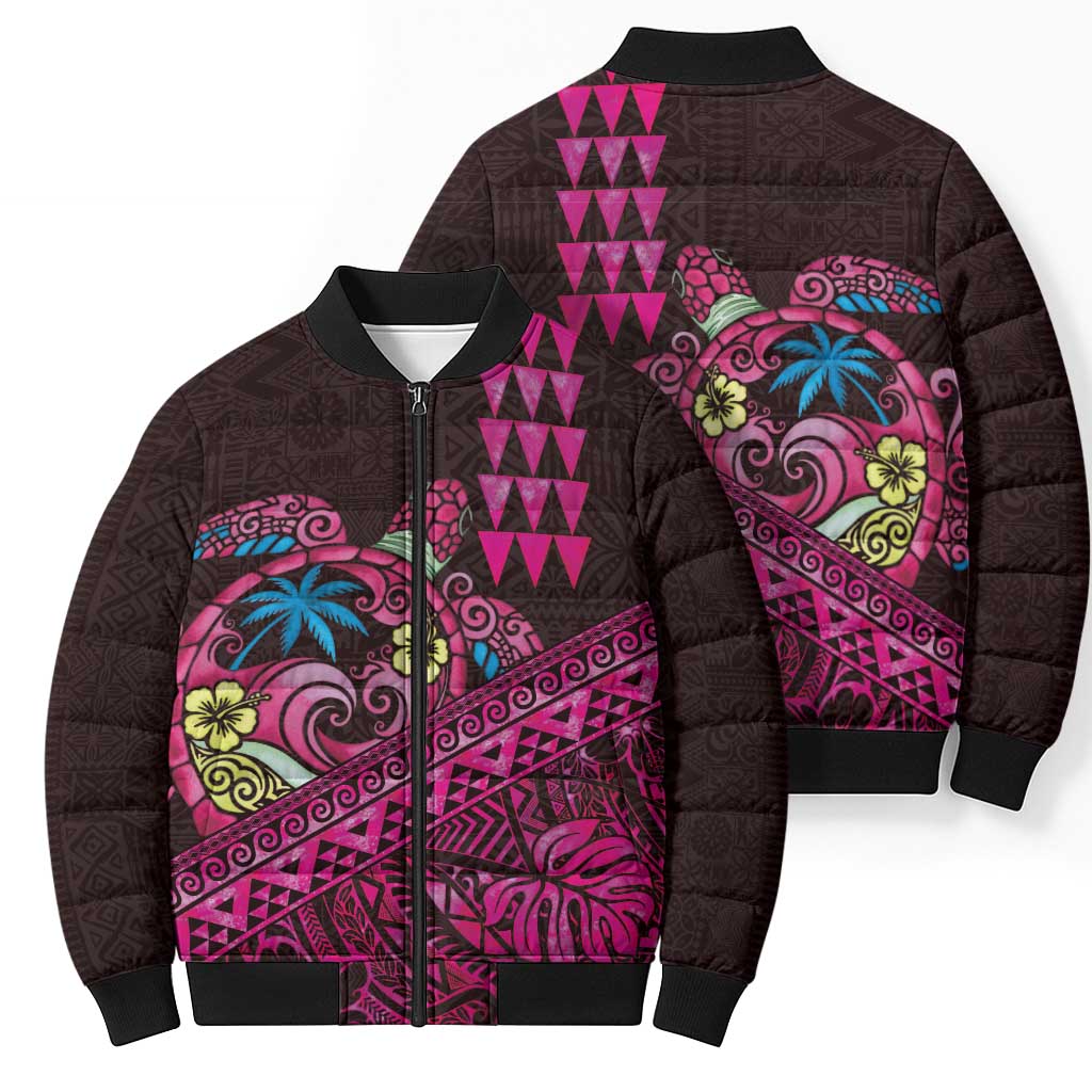Hawaiian Abstract Sea Turtle Bomber Puffer Jacket Polynesian Tapa Art and Kakau Tattoo Pink WaterColor LT03 - Polynesian Pride