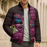 Hawaiian Abstract Sea Turtle Bomber Puffer Jacket Polynesian Tapa Art and Kakau Tattoo Pink WaterColor LT03 - Polynesian Pride