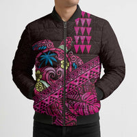 Hawaiian Abstract Sea Turtle Bomber Puffer Jacket Polynesian Tapa Art and Kakau Tattoo Pink WaterColor LT03 - Polynesian Pride