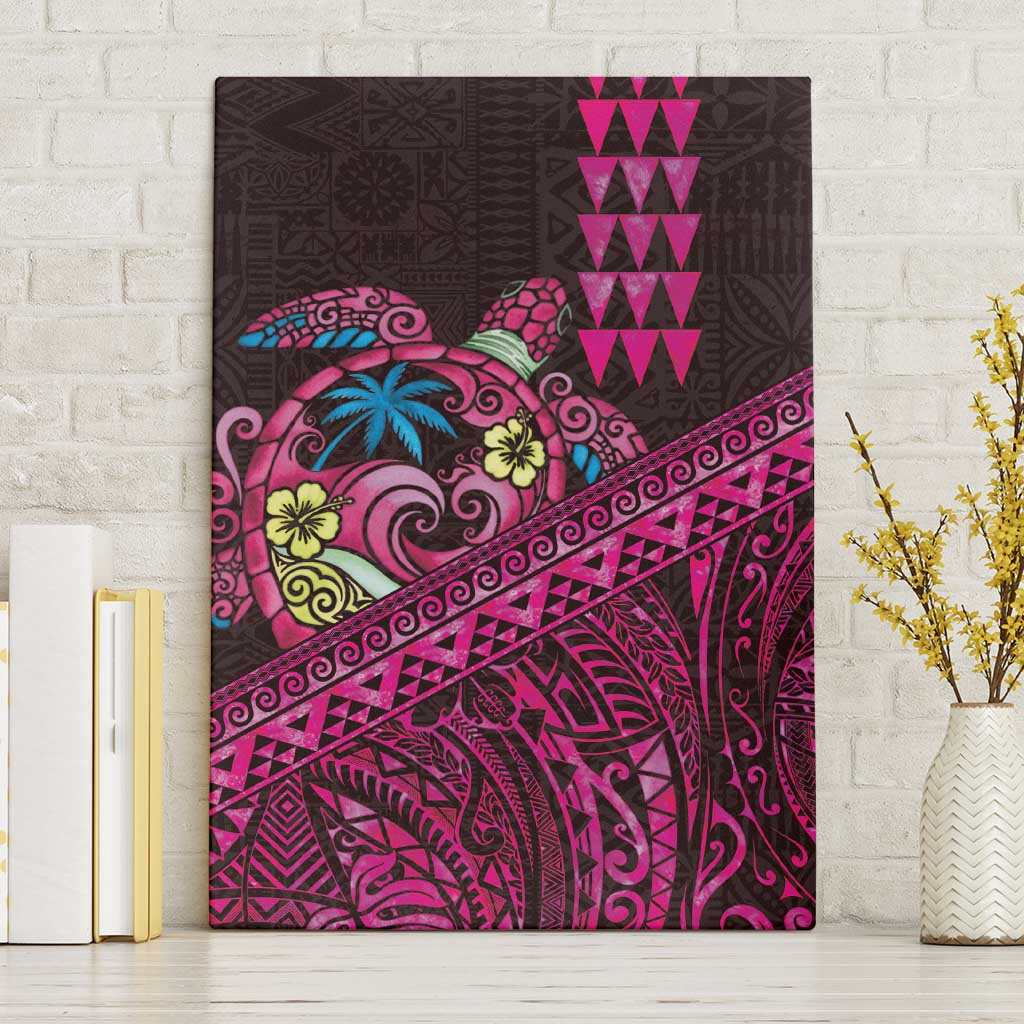 Hawaiian Abstract Sea Turtle Canvas Wall Art Polynesian Tapa Art and Kakau Tattoo Pink WaterColor LT03 Without Frame Black - Polynesian Pride