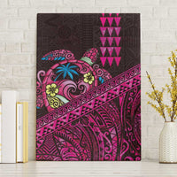Hawaiian Abstract Sea Turtle Canvas Wall Art Polynesian Tapa Art and Kakau Tattoo Pink WaterColor LT03 Without Frame Black - Polynesian Pride