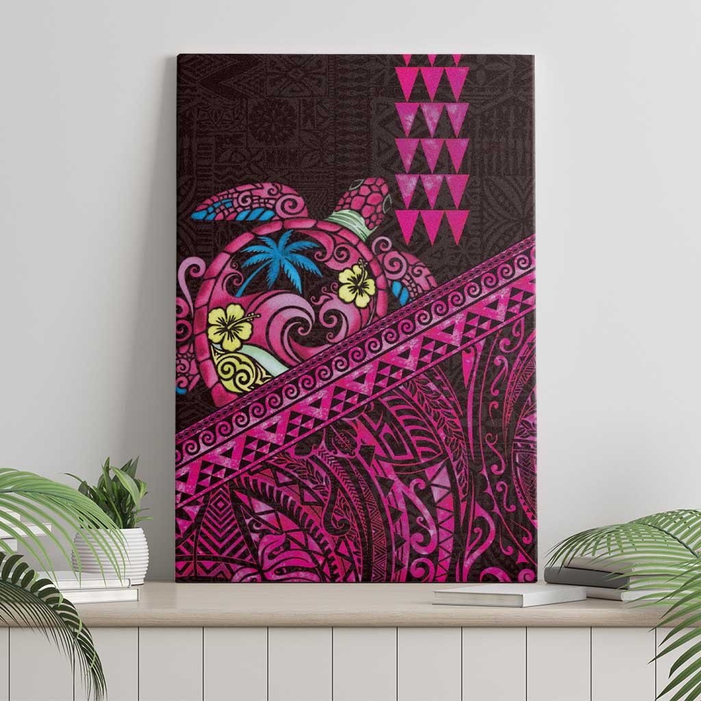 Hawaiian Abstract Sea Turtle Canvas Wall Art Polynesian Tapa Art and Kakau Tattoo Pink WaterColor LT03 - Polynesian Pride