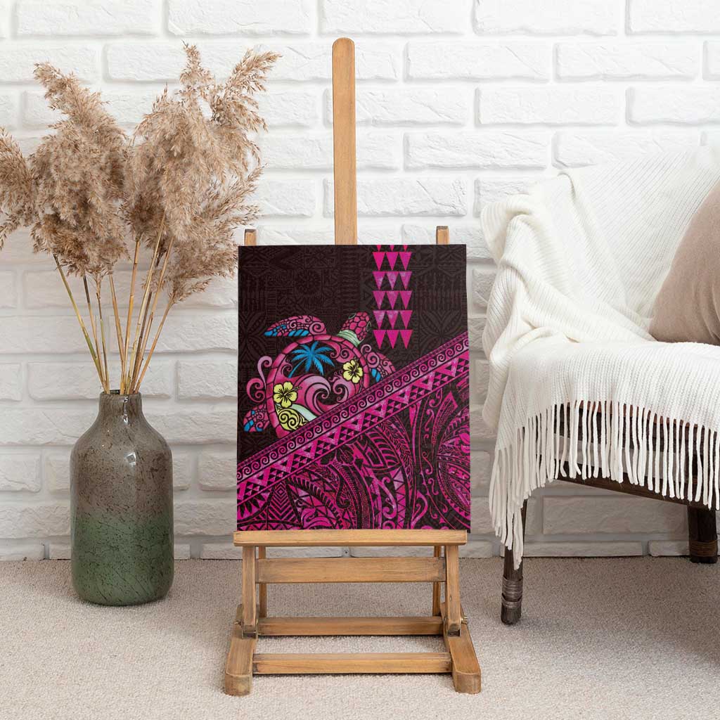 Hawaiian Abstract Sea Turtle Canvas Wall Art Polynesian Tapa Art and Kakau Tattoo Pink WaterColor LT03 - Polynesian Pride