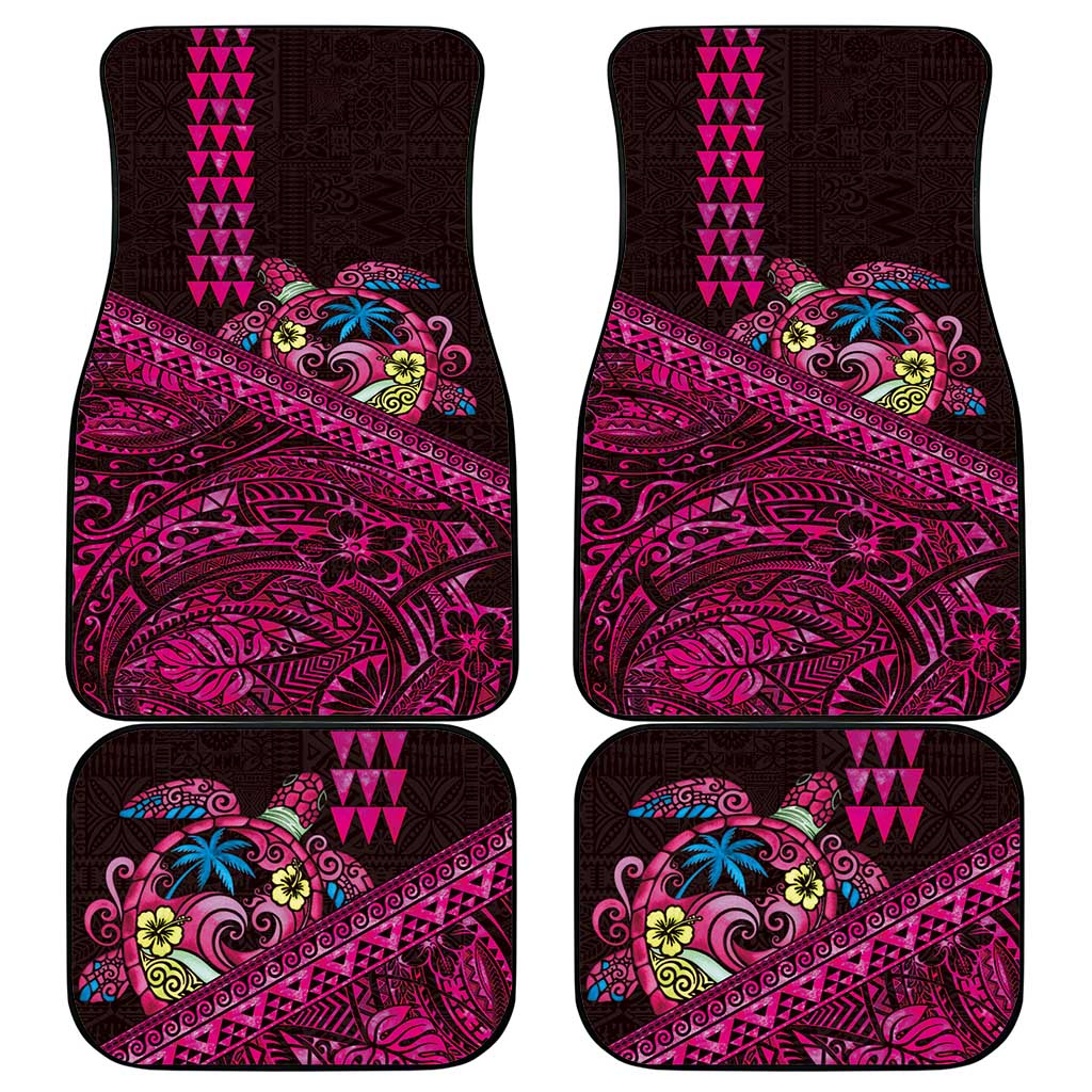 Hawaiian Abstract Sea Turtle Car Mats Polynesian Tapa Art and Kakau Tattoo Pink WaterColor LT03 - Polynesian Pride