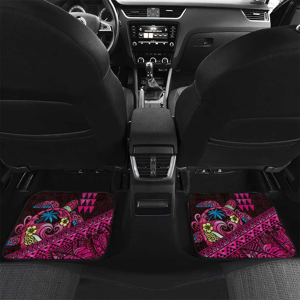 Hawaiian Abstract Sea Turtle Car Mats Polynesian Tapa Art and Kakau Tattoo Pink WaterColor LT03 Set 2pcs - Back Black - Polynesian Pride