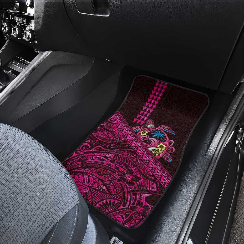 Hawaiian Abstract Sea Turtle Car Mats Polynesian Tapa Art and Kakau Tattoo Pink WaterColor LT03 - Polynesian Pride