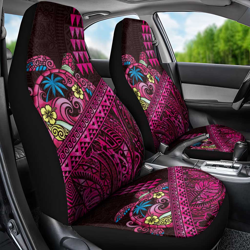 Hawaiian Abstract Sea Turtle Car Seat Cover Polynesian Tapa Art and Kakau Tattoo Pink WaterColor LT03 - Polynesian Pride