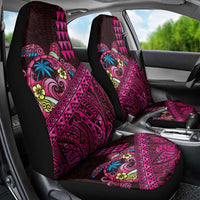Hawaiian Abstract Sea Turtle Car Seat Cover Polynesian Tapa Art and Kakau Tattoo Pink WaterColor LT03 - Polynesian Pride