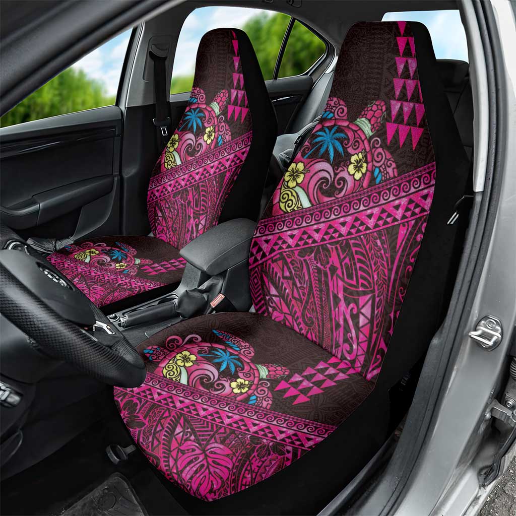 Hawaiian Abstract Sea Turtle Car Seat Cover Polynesian Tapa Art and Kakau Tattoo Pink WaterColor LT03 - Polynesian Pride