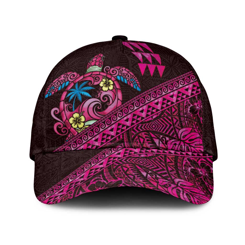 Hawaiian Abstract Sea Turtle Classic Cap Polynesian Tapa Art and Kakau Tattoo Pink WaterColor LT03 Universal Fit Black - Polynesian Pride