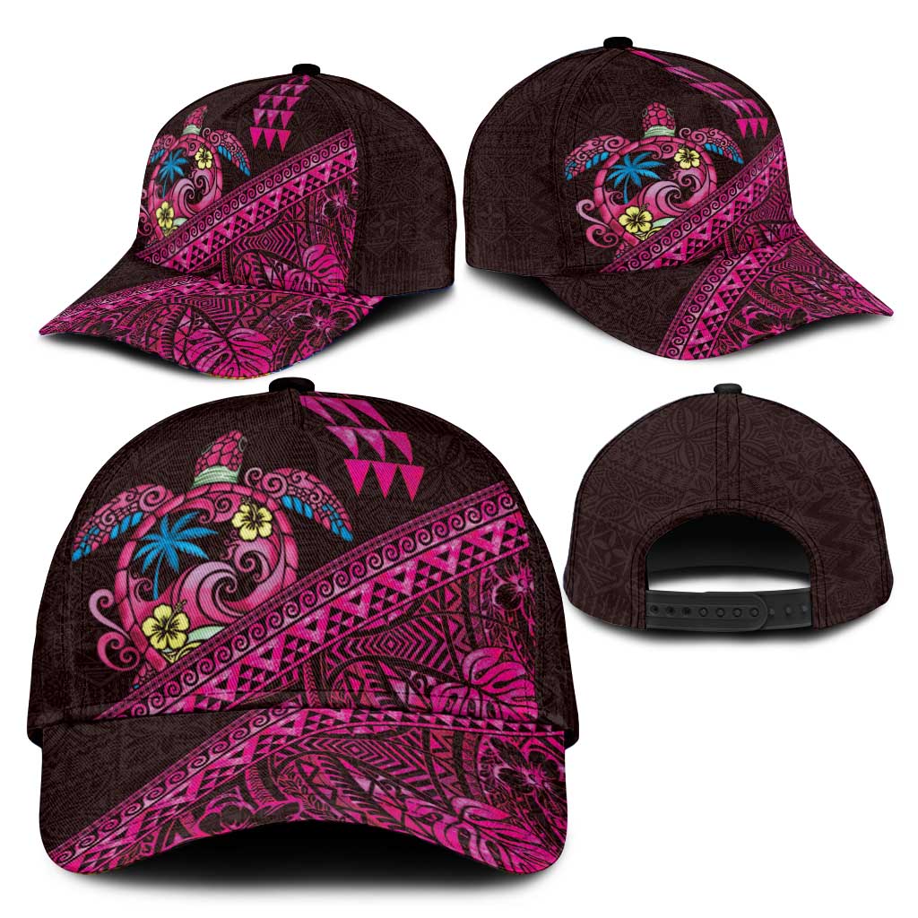 Hawaiian Abstract Sea Turtle Classic Cap Polynesian Tapa Art and Kakau Tattoo Pink WaterColor LT03 - Polynesian Pride