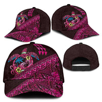 Hawaiian Abstract Sea Turtle Classic Cap Polynesian Tapa Art and Kakau Tattoo Pink WaterColor LT03 - Polynesian Pride