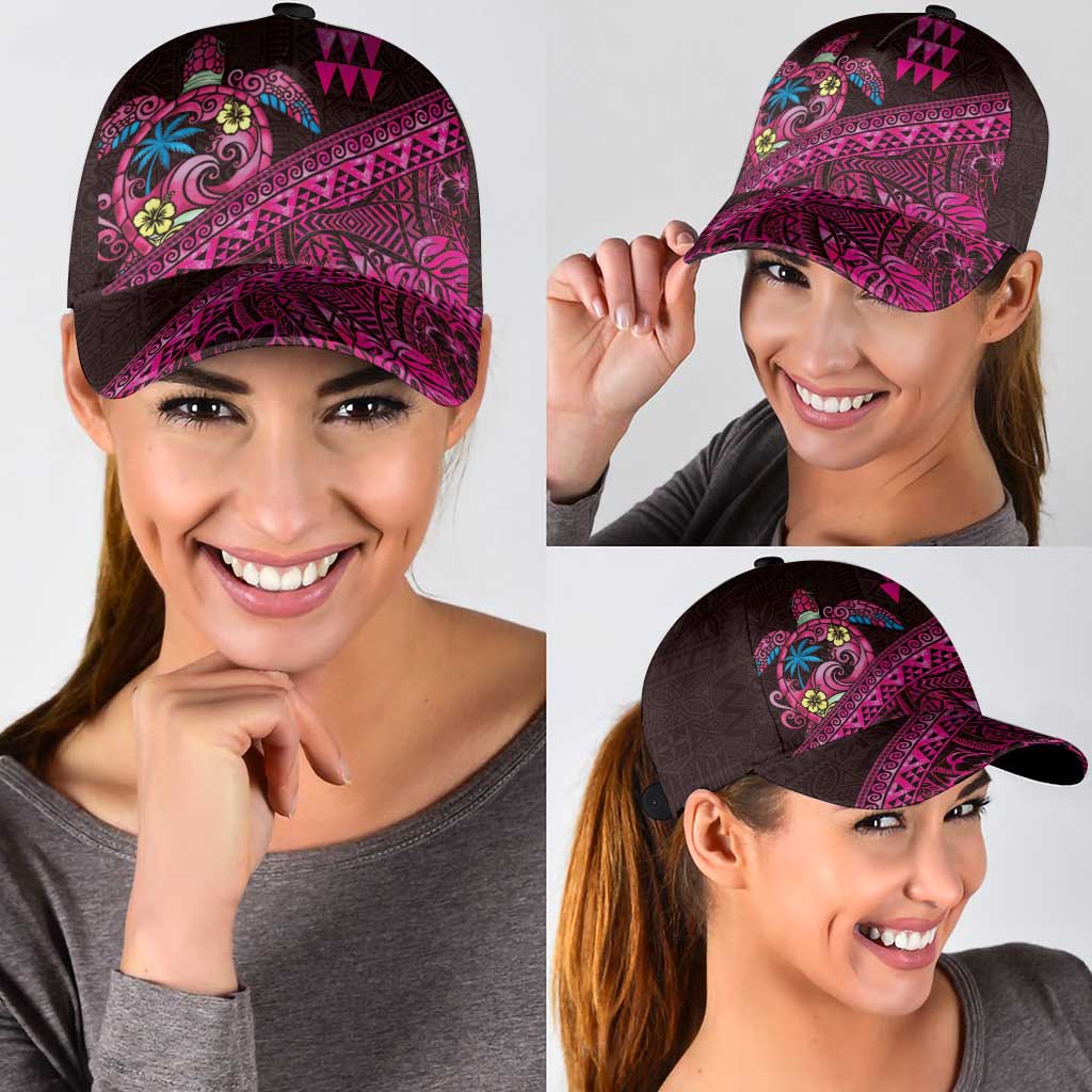 Hawaiian Abstract Sea Turtle Classic Cap Polynesian Tapa Art and Kakau Tattoo Pink WaterColor LT03 - Polynesian Pride