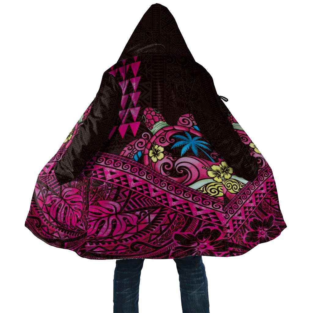 Hawaiian Abstract Sea Turtle Cloak Polynesian Tapa Art and Kakau Tattoo Pink WaterColor LT03 Unisex Black - Polynesian Pride