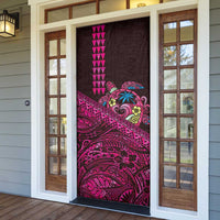 Hawaiian Abstract Sea Turtle Door Cover Polynesian Tapa Art and Kakau Tattoo Pink WaterColor LT03 - Polynesian Pride