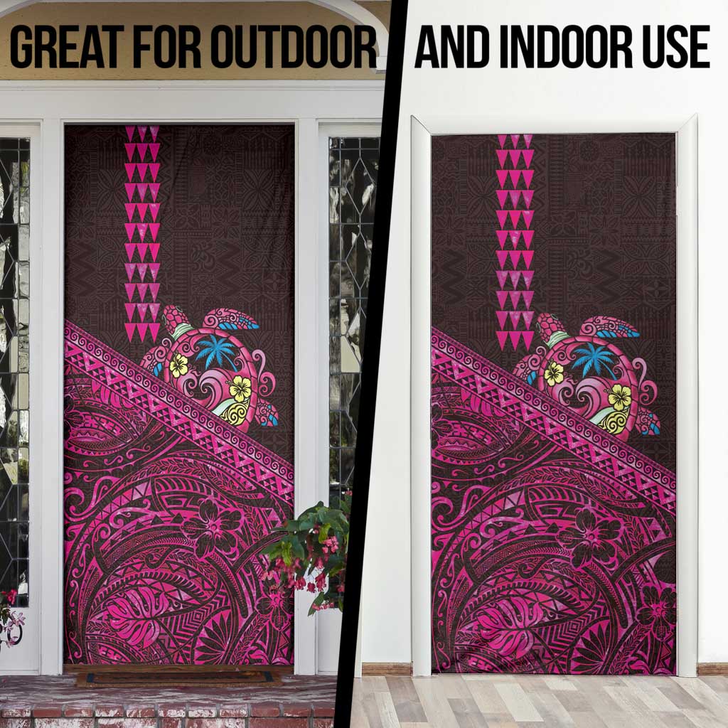Hawaiian Abstract Sea Turtle Door Cover Polynesian Tapa Art and Kakau Tattoo Pink WaterColor LT03 - Polynesian Pride