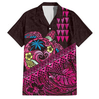 Hawaiian Abstract Sea Turtle Family Matching Off The Shoulder Long Sleeve Dress and Hawaiian Shirt Polynesian Tapa Art and Kakau Tattoo Pink WaterColor LT03 Dad's Shirt - Short Sleeve Black - Polynesian Pride