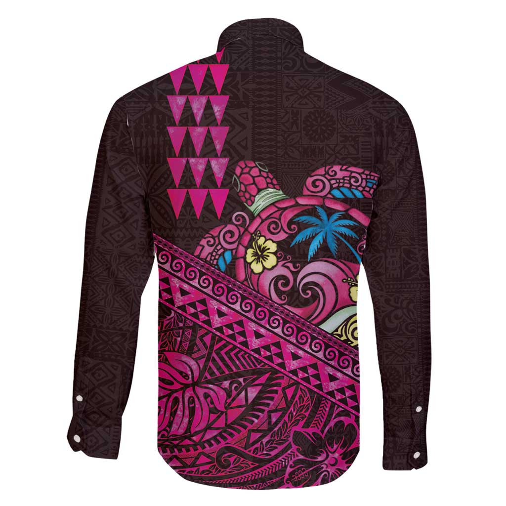 Hawaiian Abstract Sea Turtle Family Matching Puletasi and Hawaiian Shirt Polynesian Tapa Art and Kakau Tattoo Pink WaterColor LT03 - Polynesian Pride