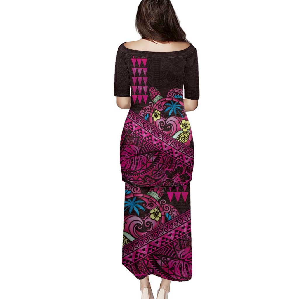 Hawaiian Abstract Sea Turtle Family Matching Puletasi and Hawaiian Shirt Polynesian Tapa Art and Kakau Tattoo Pink WaterColor LT03 - Polynesian Pride
