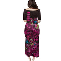 Hawaiian Abstract Sea Turtle Family Matching Puletasi and Hawaiian Shirt Polynesian Tapa Art and Kakau Tattoo Pink WaterColor LT03 - Polynesian Pride