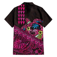 Hawaiian Abstract Sea Turtle Family Matching Summer Maxi Dress and Hawaiian Shirt Polynesian Tapa Art and Kakau Tattoo Pink WaterColor LT03 - Polynesian Pride