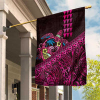 Hawaiian Abstract Sea Turtle Garden Flag Polynesian Tapa Art and Kakau Tattoo Pink WaterColor LT03 House Flag Black - Polynesian Pride