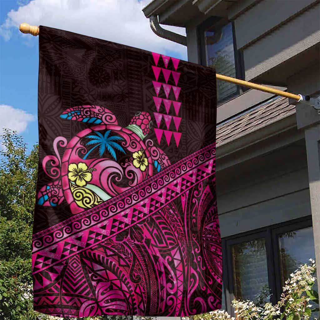 Hawaiian Abstract Sea Turtle Garden Flag Polynesian Tapa Art and Kakau Tattoo Pink WaterColor LT03 - Polynesian Pride