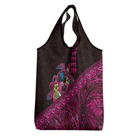 Hawaiian Abstract Sea Turtle Grocery Bag Polynesian Tapa Art and Kakau Tattoo Pink WaterColor LT03 - Polynesian Pride