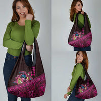 Hawaiian Abstract Sea Turtle Grocery Bag Polynesian Tapa Art and Kakau Tattoo Pink WaterColor LT03 - Polynesian Pride