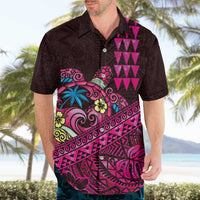 Hawaiian Abstract Sea Turtle Hawaiian Shirt Polynesian Tapa Art and Kakau Tattoo Pink WaterColor LT03 - Polynesian Pride