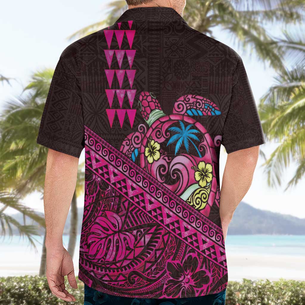 Hawaiian Abstract Sea Turtle Hawaiian Shirt Polynesian Tapa Art and Kakau Tattoo Pink WaterColor LT03 - Polynesian Pride