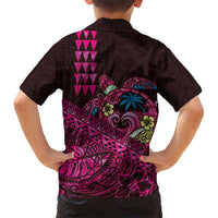 Hawaiian Abstract Sea Turtle Hawaiian Shirt Polynesian Tapa Art and Kakau Tattoo Pink WaterColor LT03 - Polynesian Pride