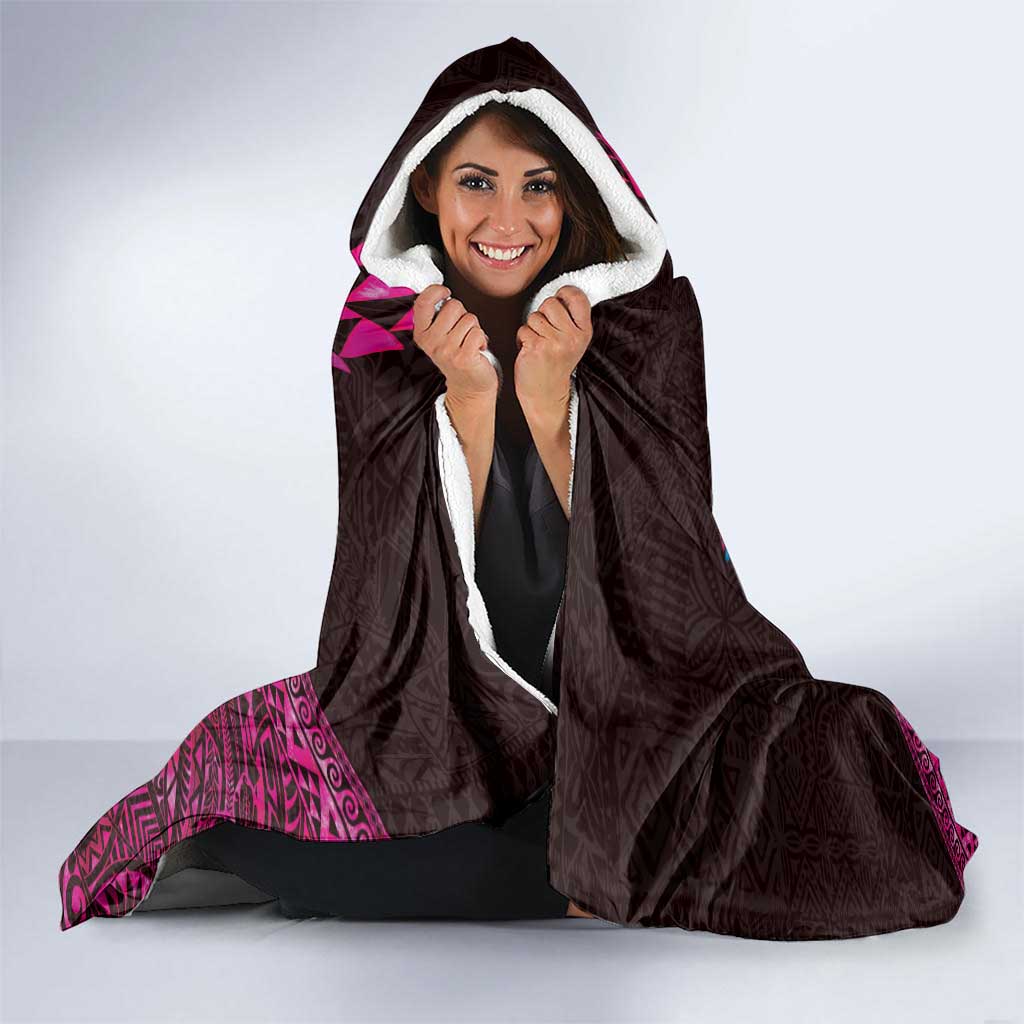 Hawaiian Abstract Sea Turtle Hooded Blanket Polynesian Tapa Art and Kakau Tattoo Pink WaterColor LT03 - Polynesian Pride