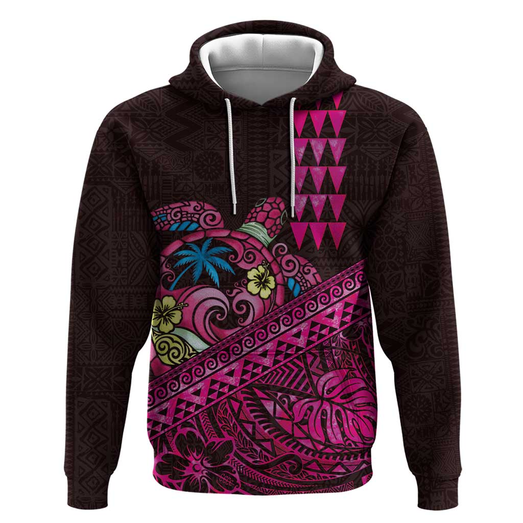 Hawaiian Abstract Sea Turtle Hoodie Polynesian Tapa Art and Kakau Tattoo Pink WaterColor LT03 Pullover Hoodie Black - Polynesian Pride