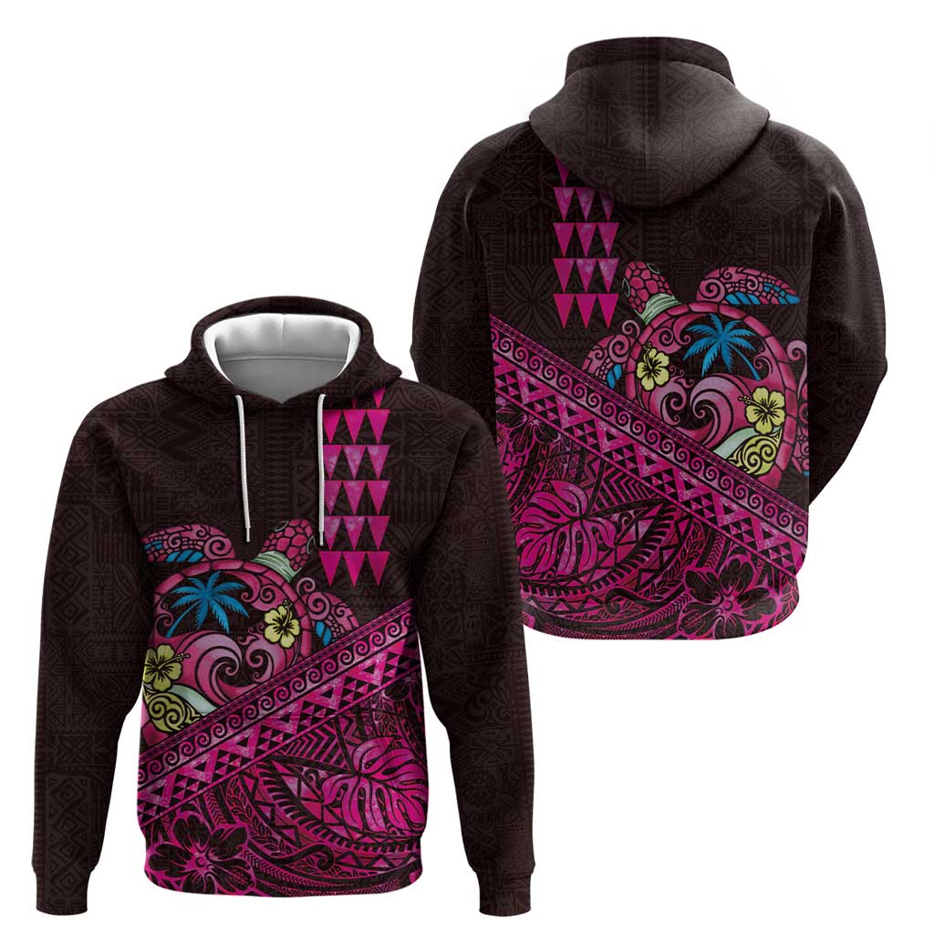 Hawaiian Abstract Sea Turtle Hoodie Polynesian Tapa Art and Kakau Tattoo Pink WaterColor LT03 - Polynesian Pride