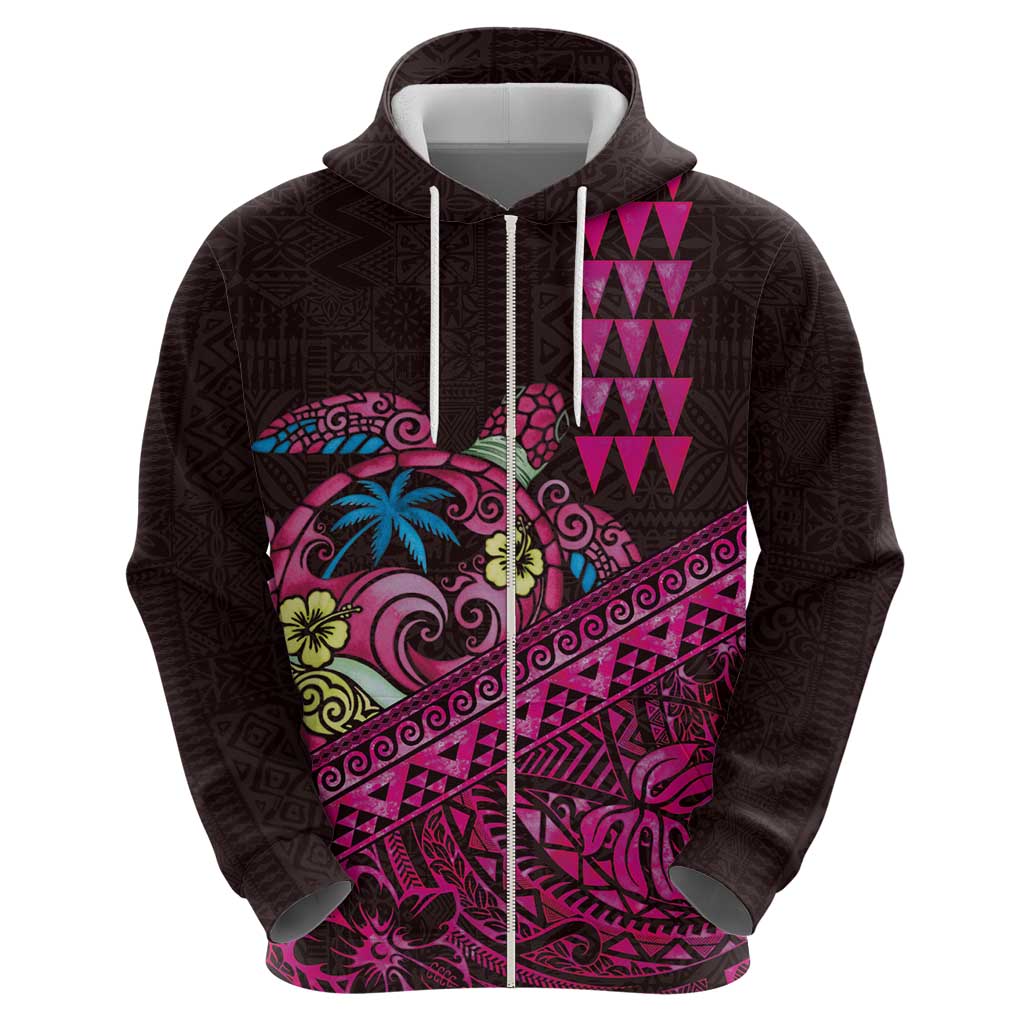 Hawaiian Abstract Sea Turtle Hoodie Polynesian Tapa Art and Kakau Tattoo Pink WaterColor LT03 - Polynesian Pride