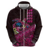 Hawaiian Abstract Sea Turtle Hoodie Polynesian Tapa Art and Kakau Tattoo Pink WaterColor LT03 - Polynesian Pride