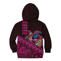 Hawaiian Abstract Sea Turtle Kid Hoodie Polynesian Tapa Art and Kakau Tattoo Pink WaterColor LT03 - Polynesian Pride