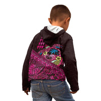 Hawaiian Abstract Sea Turtle Kid Hoodie Polynesian Tapa Art and Kakau Tattoo Pink WaterColor LT03 - Polynesian Pride