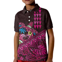 Hawaiian Abstract Sea Turtle Kid Polo Shirt Polynesian Tapa Art and Kakau Tattoo Pink WaterColor LT03 Kid Black - Polynesian Pride